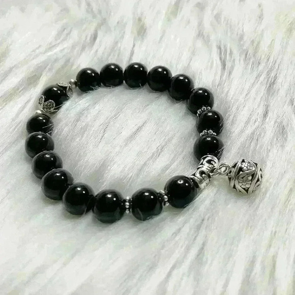 Onyx Natural Gemstone Bracelets with Flower Charm - Picture 5 of 5